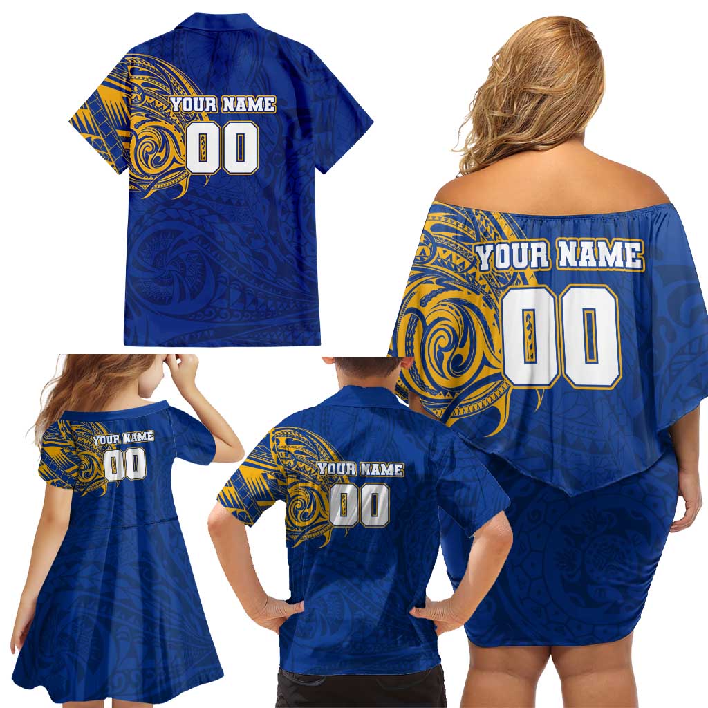 Personalized West Coast Eagles Polynesian Family Matching Off Shoulder Short Dress and Hawaiian Shirt Tribal Chest and Sleeve Tattoo Heritage Warrior