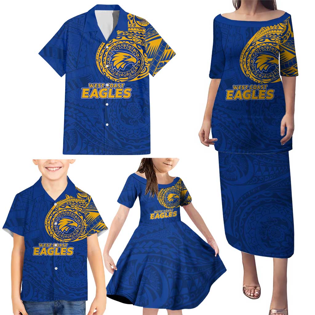 Personalized West Coast Eagles Polynesian Family Matching Puletasi and Hawaiian Shirt Tribal Chest and Sleeve Tattoo Heritage Warrior