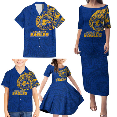 Personalized West Coast Eagles Polynesian Family Matching Puletasi and Hawaiian Shirt Tribal Chest and Sleeve Tattoo Heritage Warrior