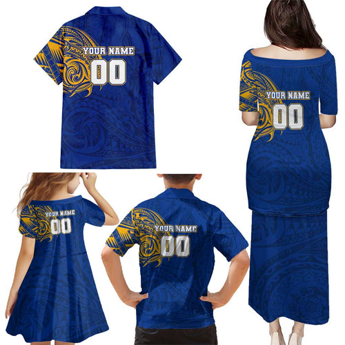 Personalized West Coast Eagles Polynesian Family Matching Puletasi and Hawaiian Shirt Tribal Chest and Sleeve Tattoo Heritage Warrior