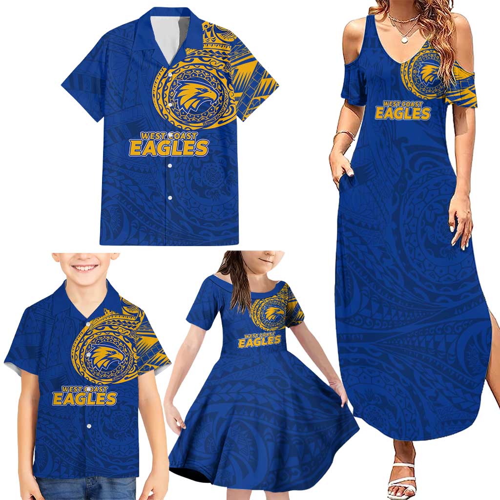 Personalized West Coast Eagles Polynesian Family Matching Summer Maxi Dress and Hawaiian Shirt Tribal Chest and Sleeve Tattoo Heritage Warrior