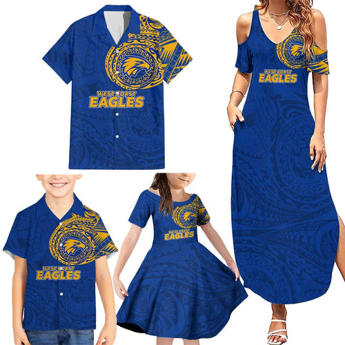Personalized West Coast Eagles Polynesian Family Matching Summer Maxi Dress and Hawaiian Shirt Tribal Chest and Sleeve Tattoo Heritage Warrior
