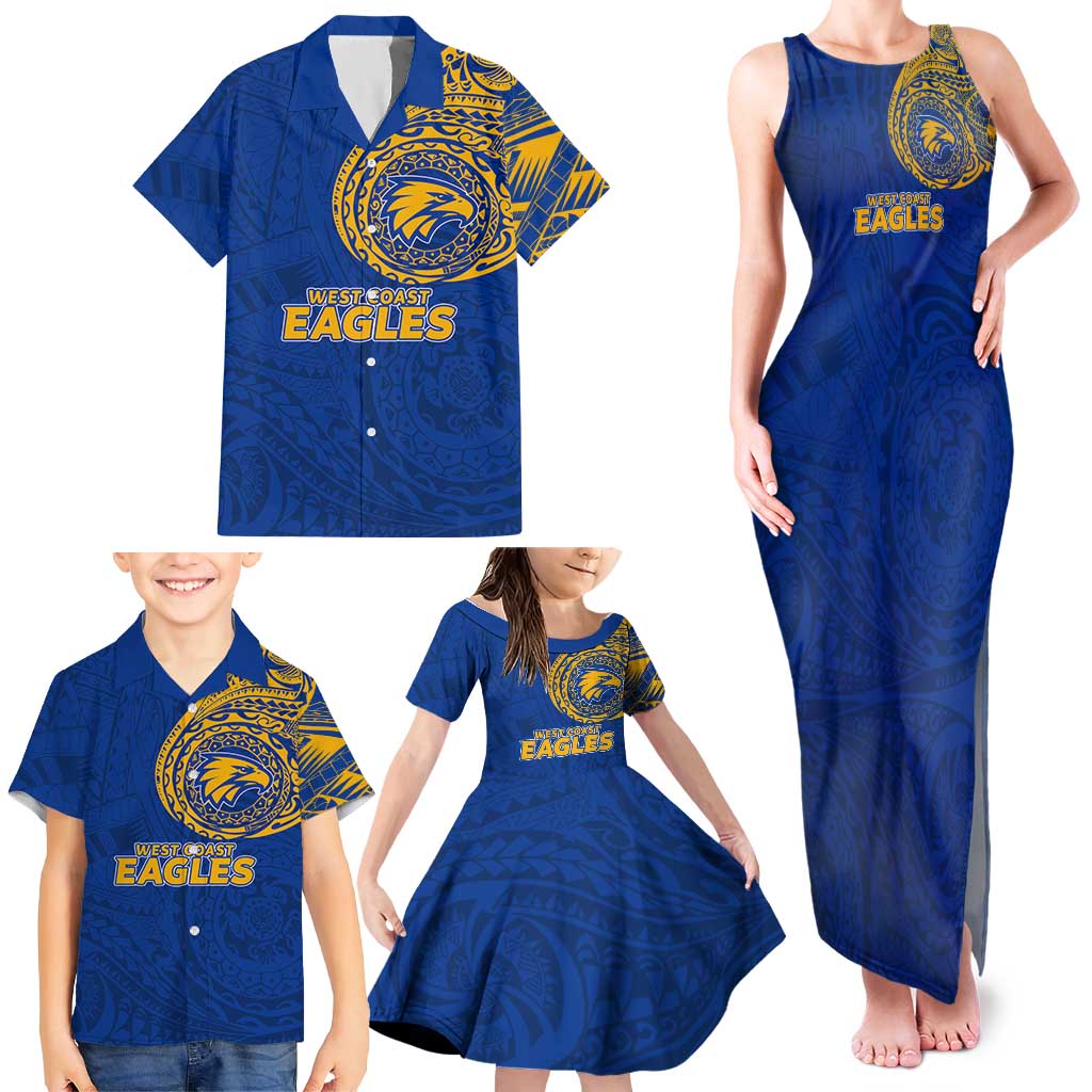 Personalized West Coast Eagles Polynesian Family Matching Tank Maxi Dress and Hawaiian Shirt Tribal Chest and Sleeve Tattoo Heritage Warrior