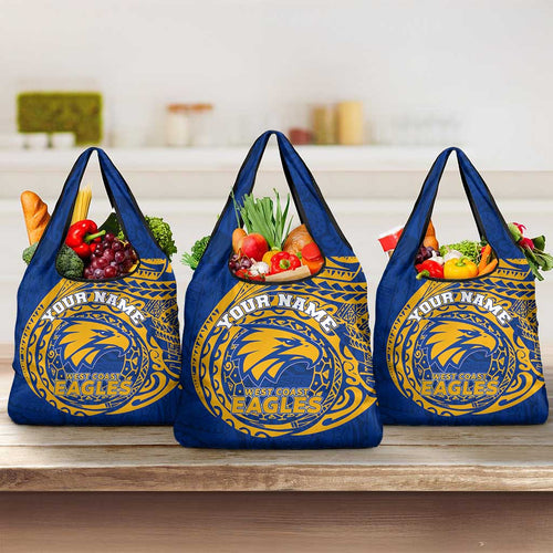 Personalized West Coast Eagles Polynesian Grocery Bag Tribal Chest and Sleeve Tattoo Heritage Warrior