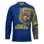 Personalized West Coast Eagles Polynesian Hockey Jersey Tribal Chest and Sleeve Tattoo Heritage Warrior