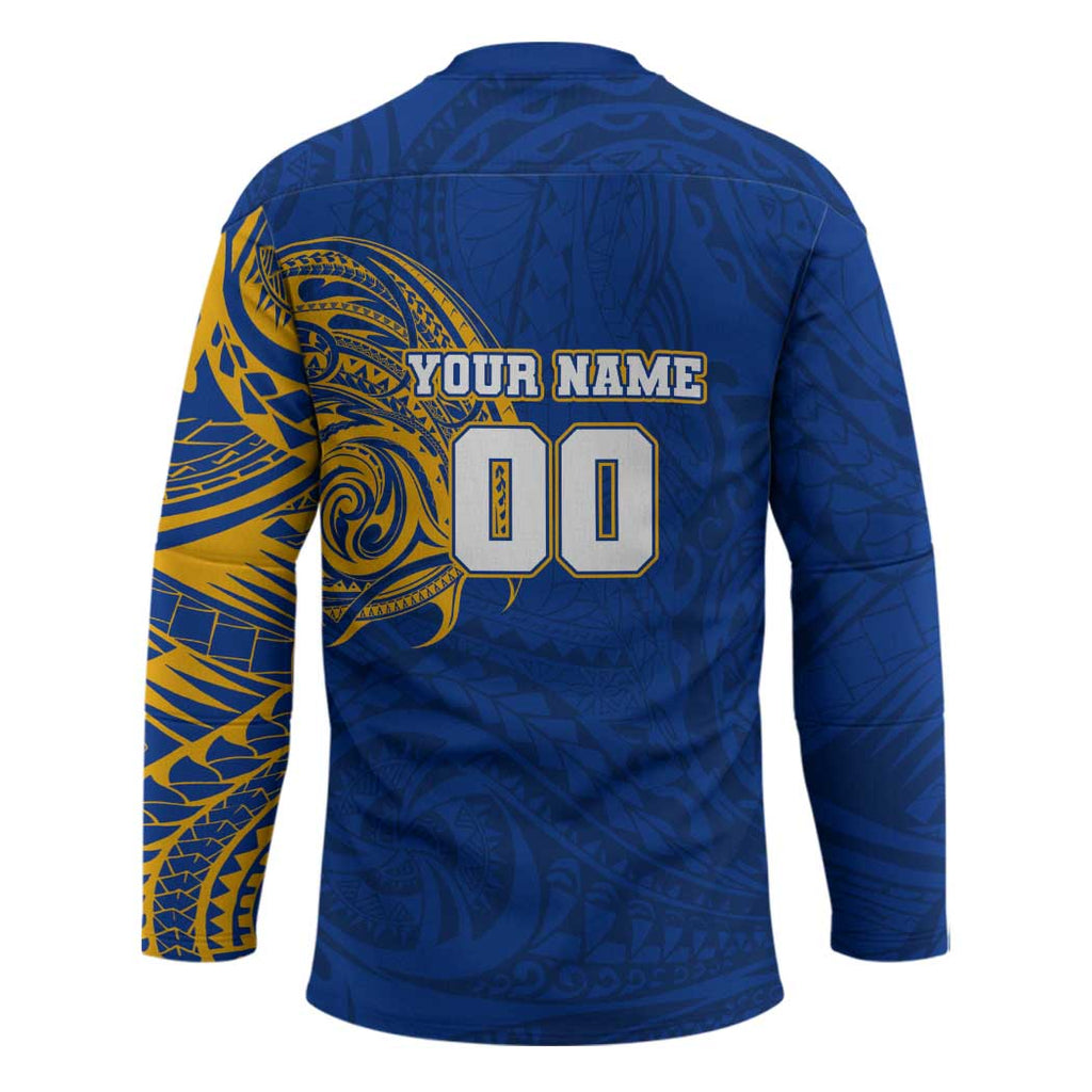 Personalized West Coast Eagles Polynesian Hockey Jersey Tribal Chest and Sleeve Tattoo Heritage Warrior