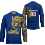 Personalized West Coast Eagles Polynesian Hockey Jersey Tribal Chest and Sleeve Tattoo Heritage Warrior