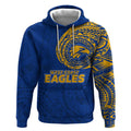 Personalized West Coast Eagles Polynesian Hoodie Tribal Chest and Sleeve Tattoo Heritage Warrior
