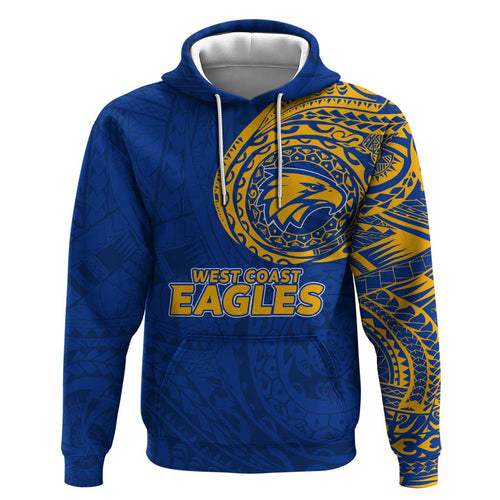 Personalized West Coast Eagles Polynesian Hoodie Tribal Chest and Sleeve Tattoo Heritage Warrior