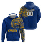 Personalized West Coast Eagles Polynesian Hoodie Tribal Chest and Sleeve Tattoo Heritage Warrior