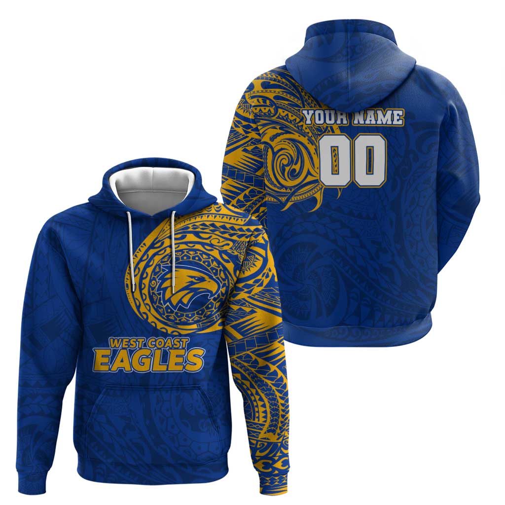 Personalized West Coast Eagles Polynesian Hoodie Tribal Chest and Sleeve Tattoo Heritage Warrior