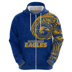 Personalized West Coast Eagles Polynesian Hoodie Tribal Chest and Sleeve Tattoo Heritage Warrior
