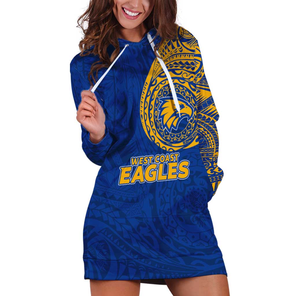 Personalized West Coast Eagles Polynesian Hoodie Dress Tribal Chest and Sleeve Tattoo Heritage Warrior