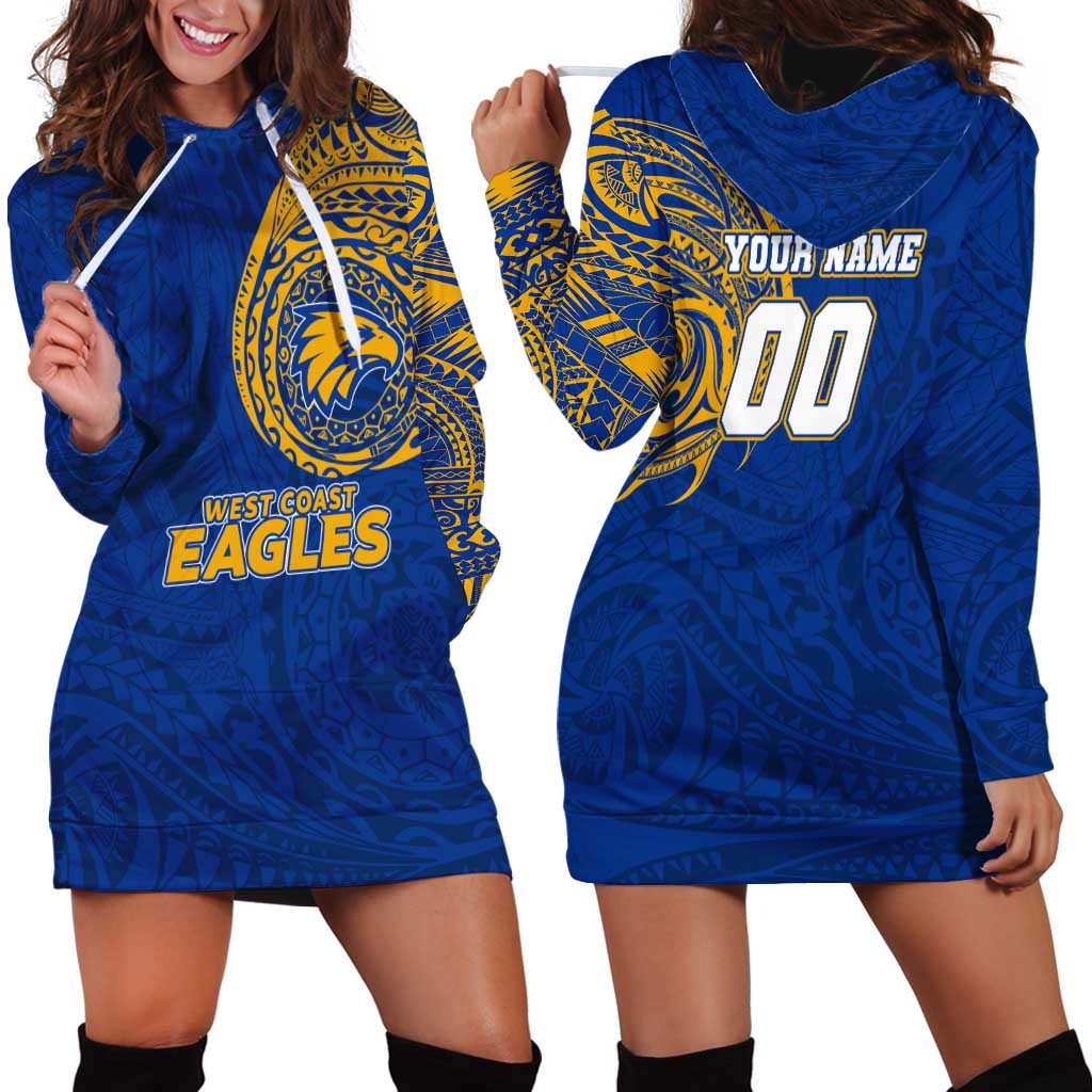 Personalized West Coast Eagles Polynesian Hoodie Dress Tribal Chest and Sleeve Tattoo Heritage Warrior