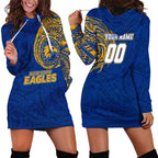 Personalized West Coast Eagles Polynesian Hoodie Dress Tribal Chest and Sleeve Tattoo Heritage Warrior