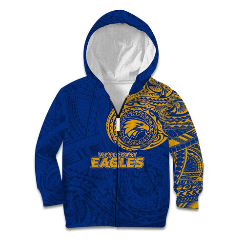 Personalized West Coast Eagles Polynesian Kid Hoodie Tribal Chest and Sleeve Tattoo Heritage Warrior