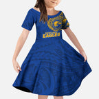 Personalized West Coast Eagles Polynesian Kid Short Sleeve Dress Tribal Chest and Sleeve Tattoo Heritage Warrior