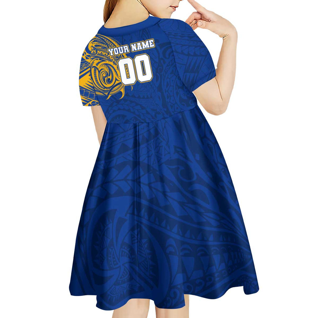 Personalized West Coast Eagles Polynesian Kid Short Sleeve Dress Tribal Chest and Sleeve Tattoo Heritage Warrior
