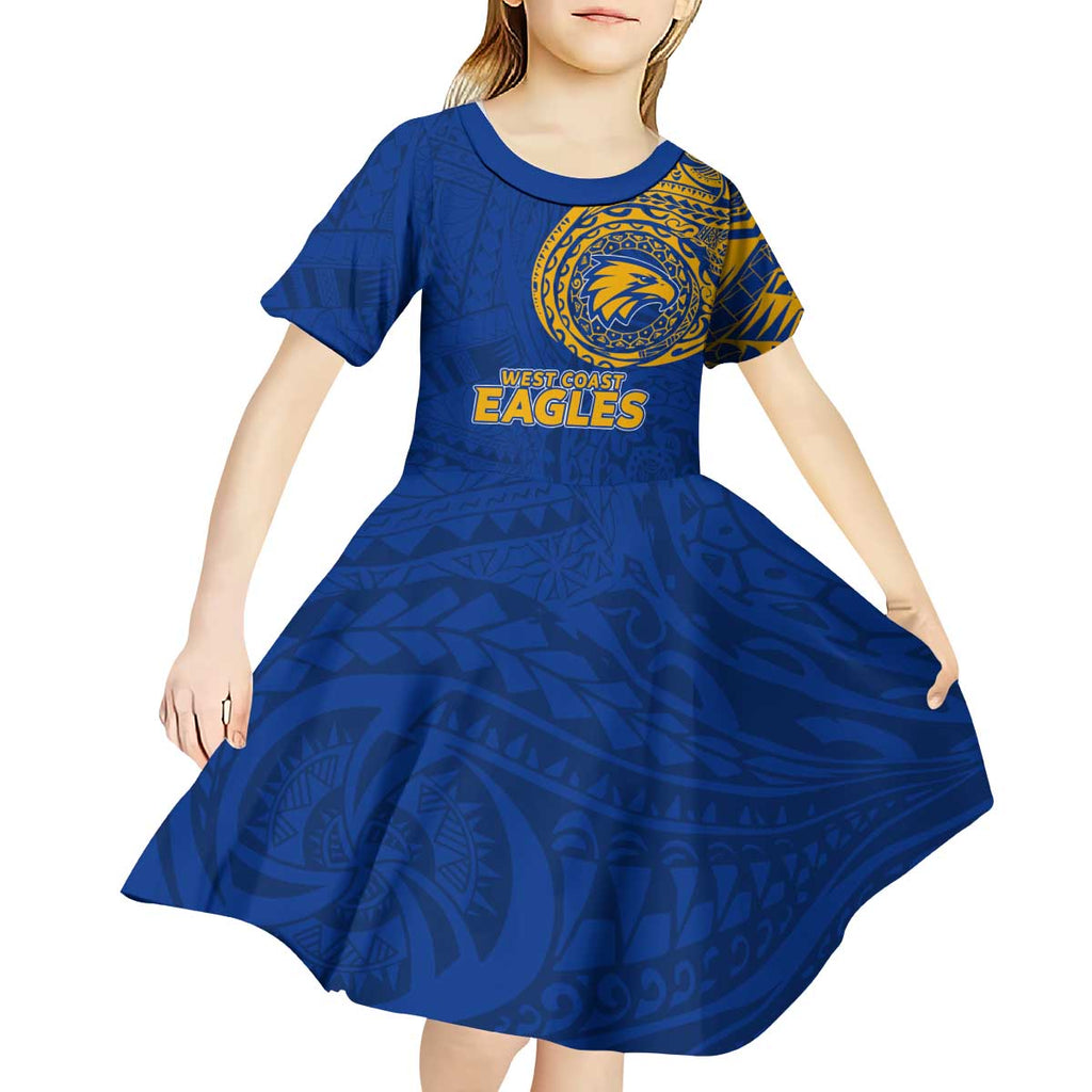 Personalized West Coast Eagles Polynesian Kid Short Sleeve Dress Tribal Chest and Sleeve Tattoo Heritage Warrior