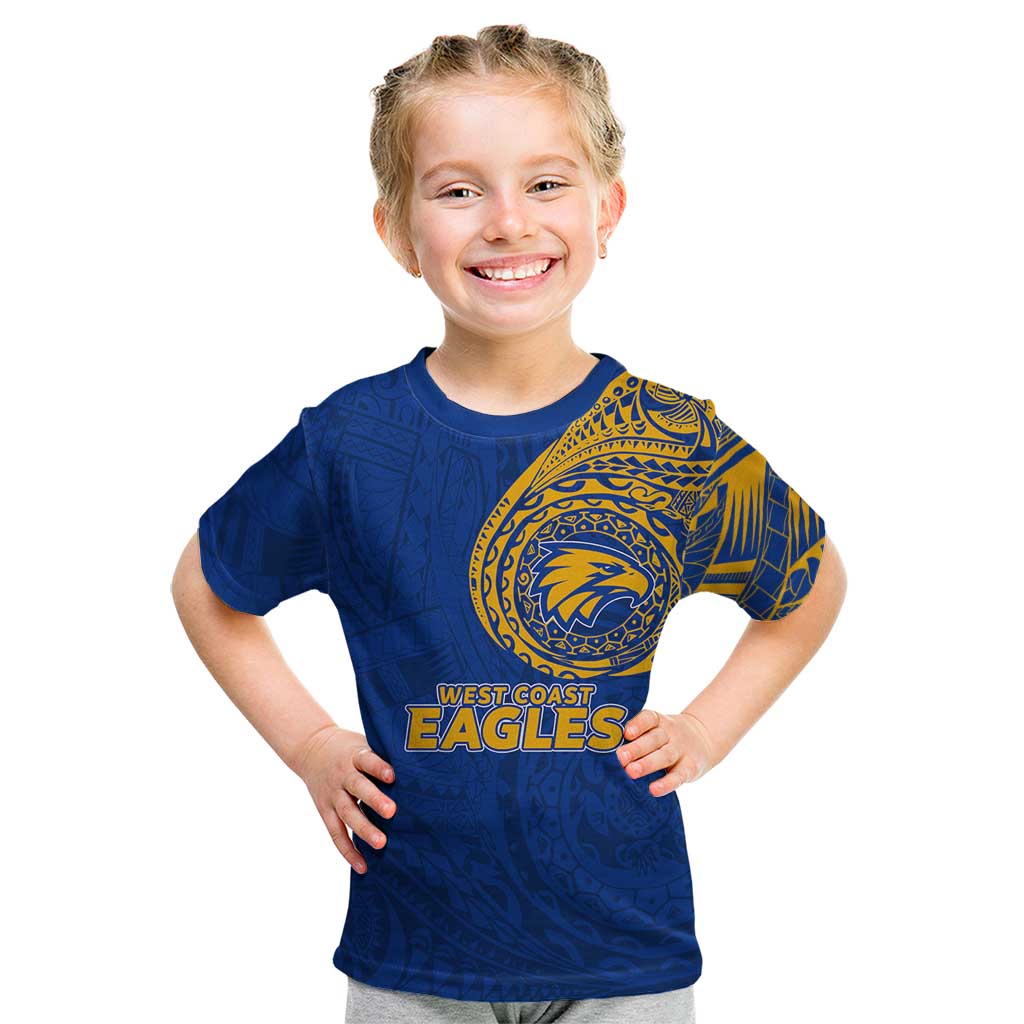 Personalized West Coast Eagles Polynesian Kid T Shirt Tribal Chest and Sleeve Tattoo Heritage Warrior