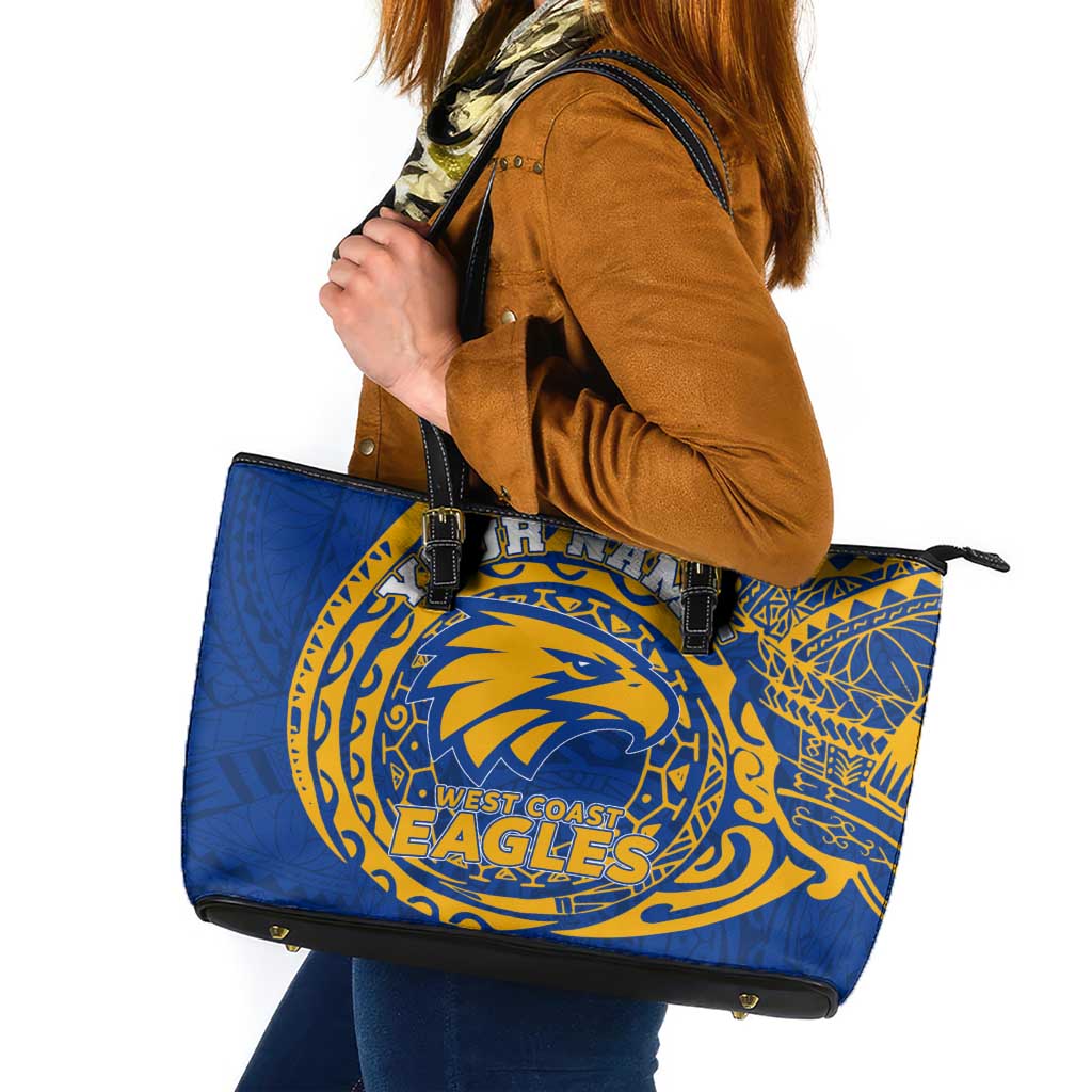 Personalized West Coast Eagles Polynesian Leather Tote Bag Tribal Chest and Sleeve Tattoo Heritage Warrior