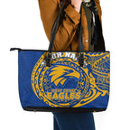 Personalized West Coast Eagles Polynesian Leather Tote Bag Tribal Chest and Sleeve Tattoo Heritage Warrior