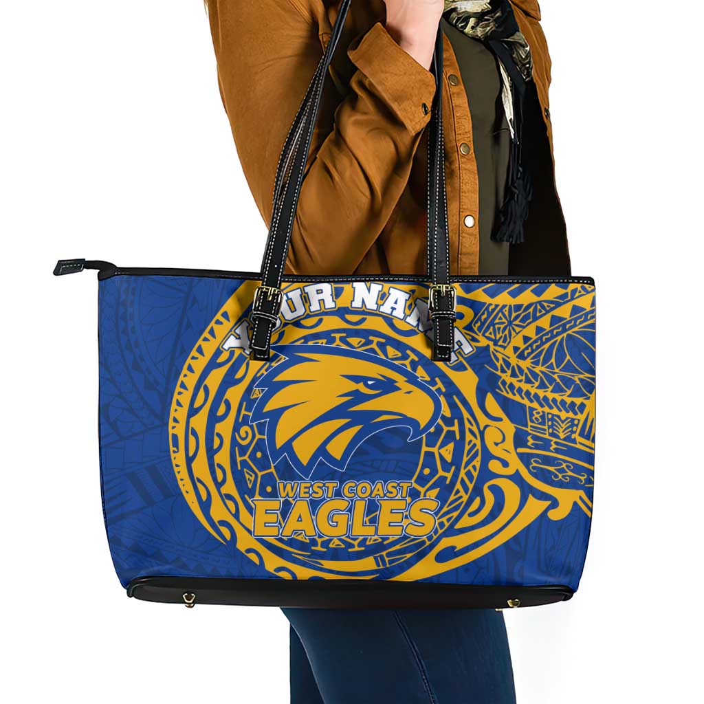 Personalized West Coast Eagles Polynesian Leather Tote Bag Tribal Chest and Sleeve Tattoo Heritage Warrior