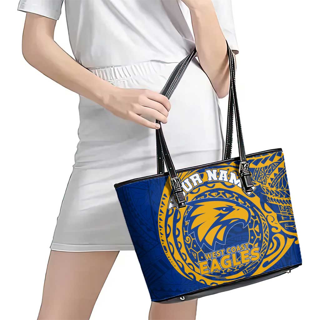 Personalized West Coast Eagles Polynesian Leather Tote Bag Tribal Chest and Sleeve Tattoo Heritage Warrior