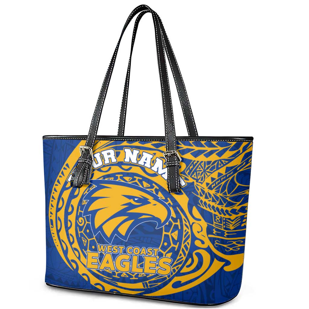 Personalized West Coast Eagles Polynesian Leather Tote Bag Tribal Chest and Sleeve Tattoo Heritage Warrior