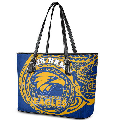 Personalized West Coast Eagles Polynesian Leather Tote Bag Tribal Chest and Sleeve Tattoo Heritage Warrior