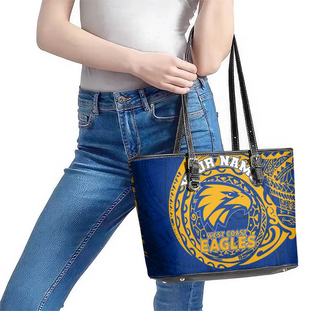 Personalized West Coast Eagles Polynesian Leather Tote Bag Tribal Chest and Sleeve Tattoo Heritage Warrior