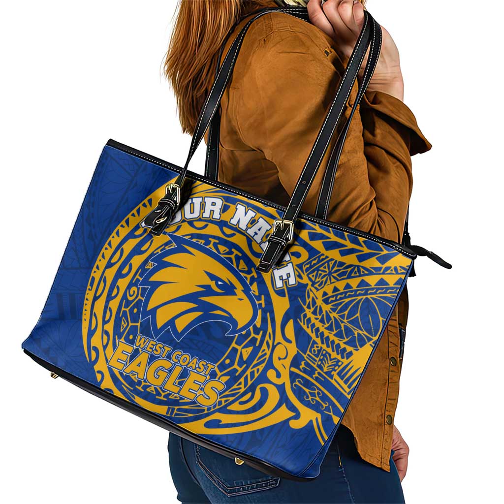 Personalized West Coast Eagles Polynesian Leather Tote Bag Tribal Chest and Sleeve Tattoo Heritage Warrior
