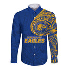 Personalized West Coast Eagles Polynesian Long Sleeve Button Shirt Tribal Chest and Sleeve Tattoo Heritage Warrior