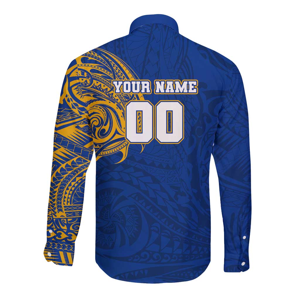 Personalized West Coast Eagles Polynesian Long Sleeve Button Shirt Tribal Chest and Sleeve Tattoo Heritage Warrior
