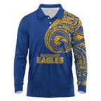 Personalized West Coast Eagles Polynesian Long Sleeve Polo Shirt Tribal Chest and Sleeve Tattoo Heritage Warrior