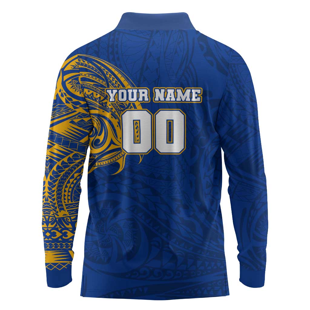 Personalized West Coast Eagles Polynesian Long Sleeve Polo Shirt Tribal Chest and Sleeve Tattoo Heritage Warrior
