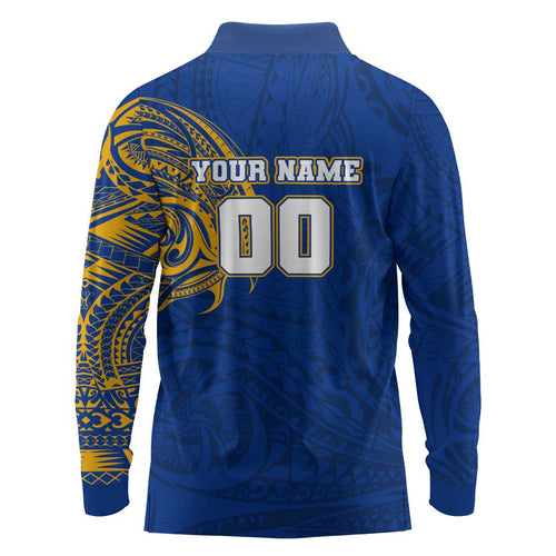 Personalized West Coast Eagles Polynesian Long Sleeve Polo Shirt Tribal Chest and Sleeve Tattoo Heritage Warrior