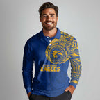 Personalized West Coast Eagles Polynesian Long Sleeve Polo Shirt Tribal Chest and Sleeve Tattoo Heritage Warrior
