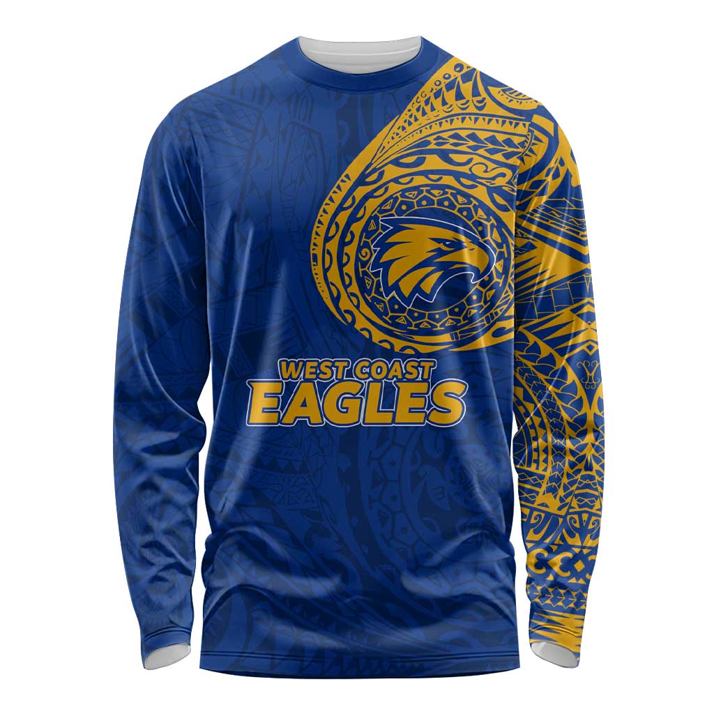 Personalized West Coast Eagles Polynesian Long Sleeve Shirt Tribal Chest and Sleeve Tattoo Heritage Warrior