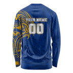 Personalized West Coast Eagles Polynesian Long Sleeve Shirt Tribal Chest and Sleeve Tattoo Heritage Warrior