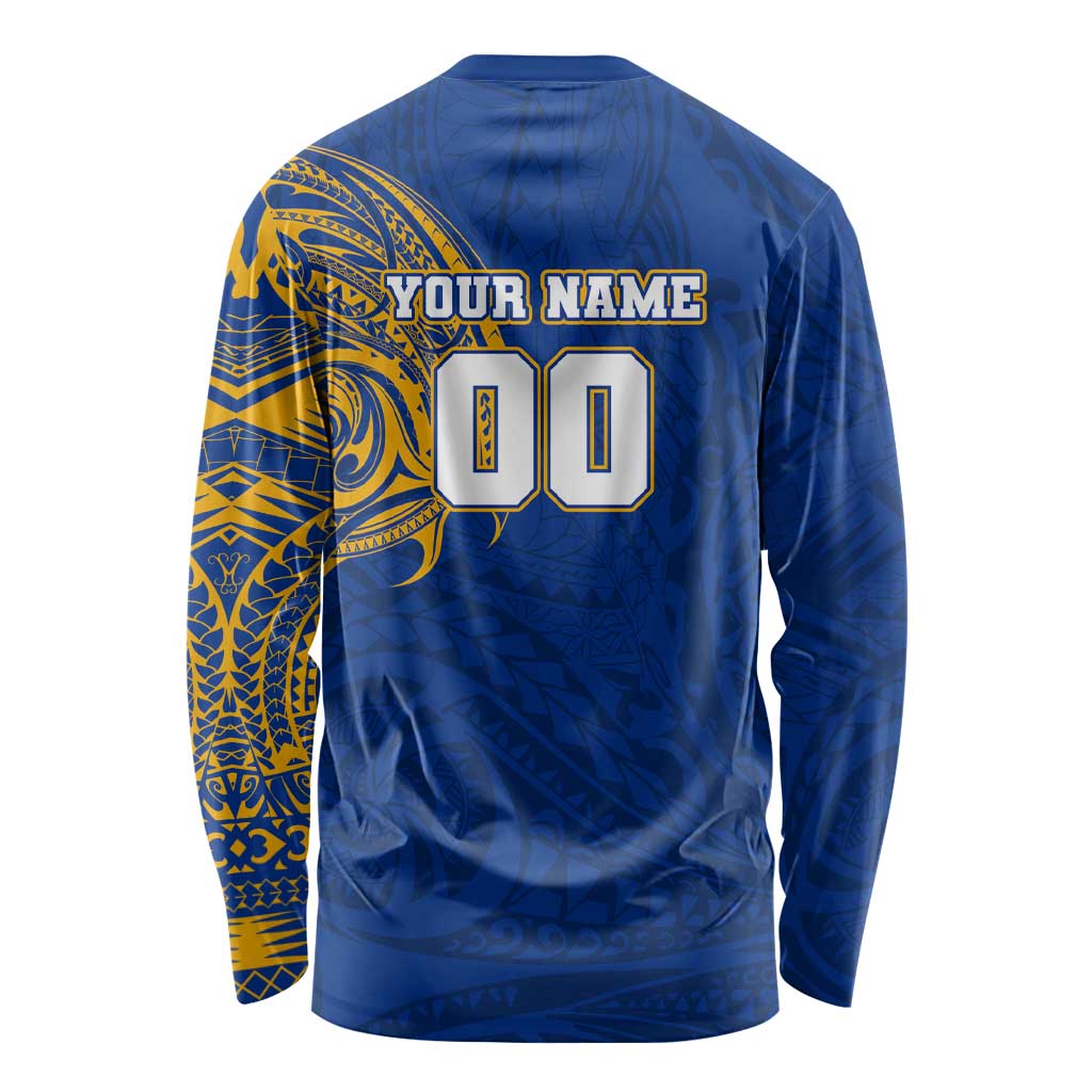 Personalized West Coast Eagles Polynesian Long Sleeve Shirt Tribal Chest and Sleeve Tattoo Heritage Warrior