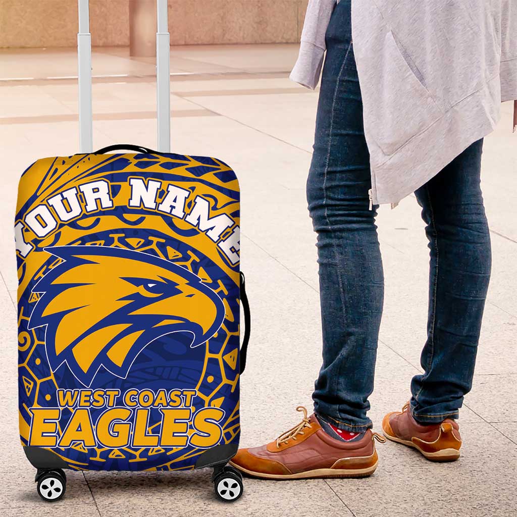 Personalized West Coast Eagles Polynesian Luggage Cover Tribal Chest and Sleeve Tattoo Heritage Warrior