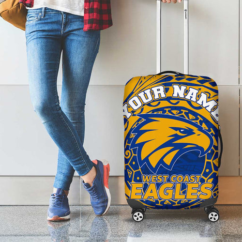 Personalized West Coast Eagles Polynesian Luggage Cover Tribal Chest and Sleeve Tattoo Heritage Warrior