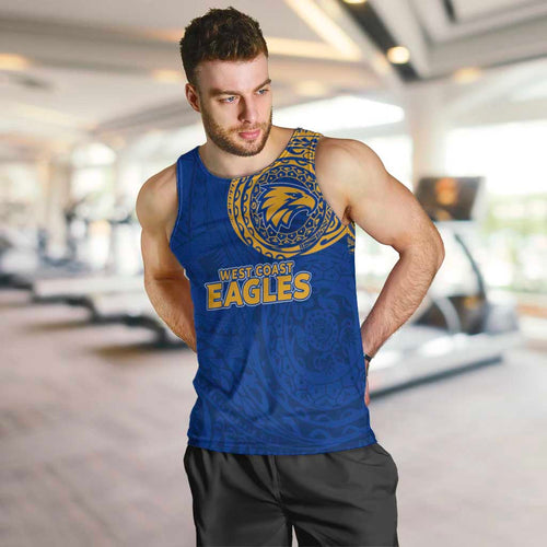 Personalized West Coast Eagles Polynesian Men Tank Top Tribal Chest and Sleeve Tattoo Heritage Warrior