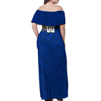 Personalized West Coast Eagles Polynesian Off Shoulder Maxi Dress Tribal Chest and Sleeve Tattoo Heritage Warrior