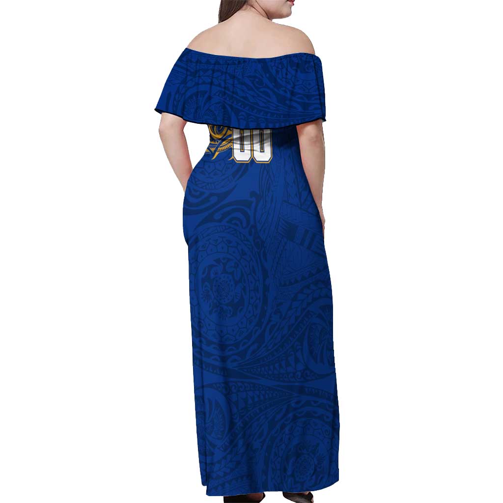 Personalized West Coast Eagles Polynesian Off Shoulder Maxi Dress Tribal Chest and Sleeve Tattoo Heritage Warrior