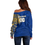 Personalized West Coast Eagles Polynesian Off Shoulder Sweater Tribal Chest and Sleeve Tattoo Heritage Warrior