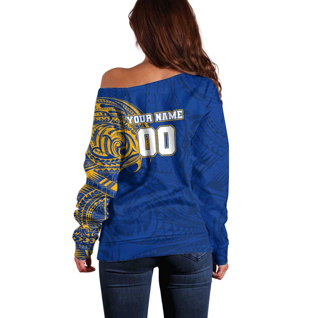 Personalized West Coast Eagles Polynesian Off Shoulder Sweater Tribal Chest and Sleeve Tattoo Heritage Warrior