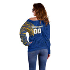 Personalized West Coast Eagles Polynesian Off Shoulder Sweater Tribal Chest and Sleeve Tattoo Heritage Warrior
