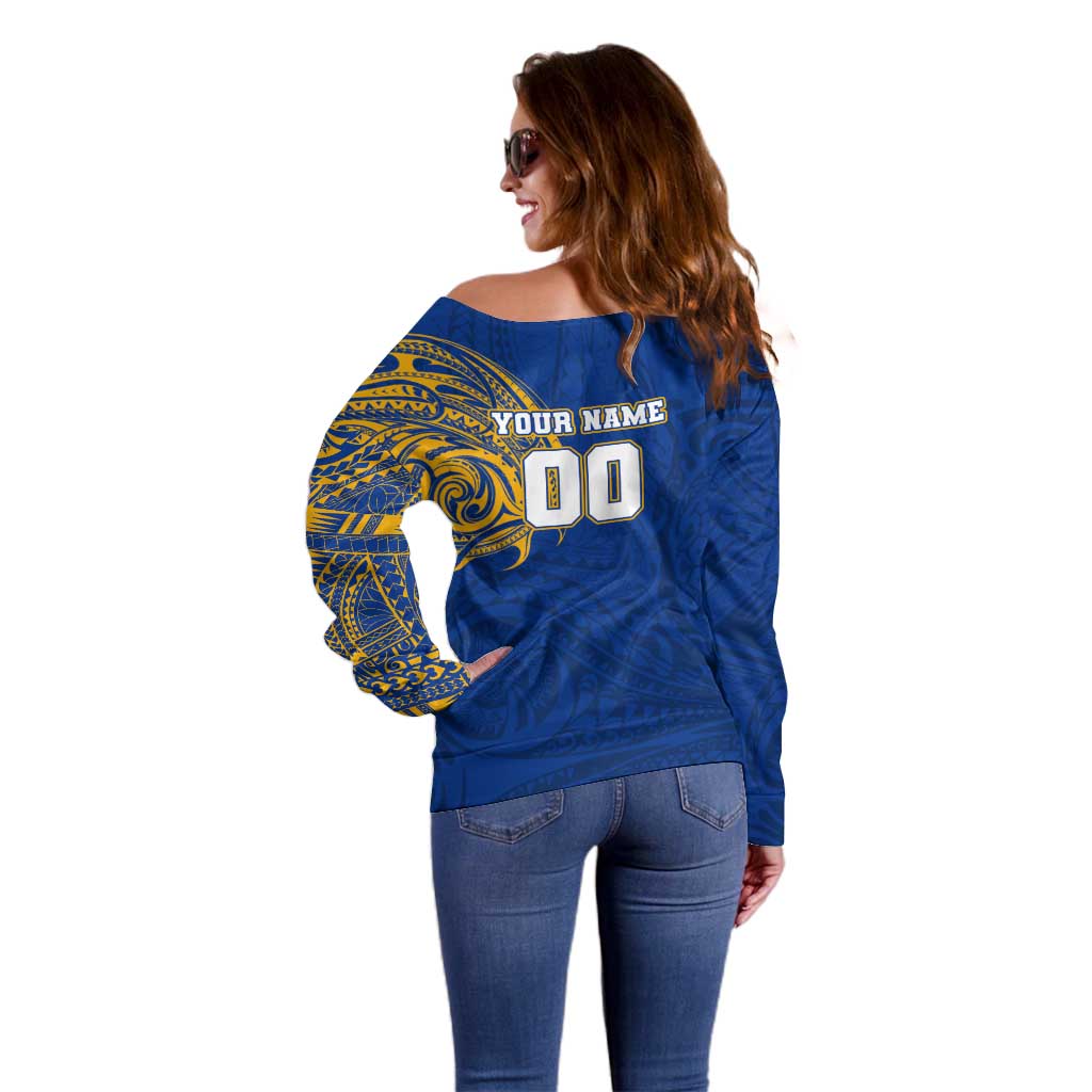 Personalized West Coast Eagles Polynesian Off Shoulder Sweater Tribal Chest and Sleeve Tattoo Heritage Warrior